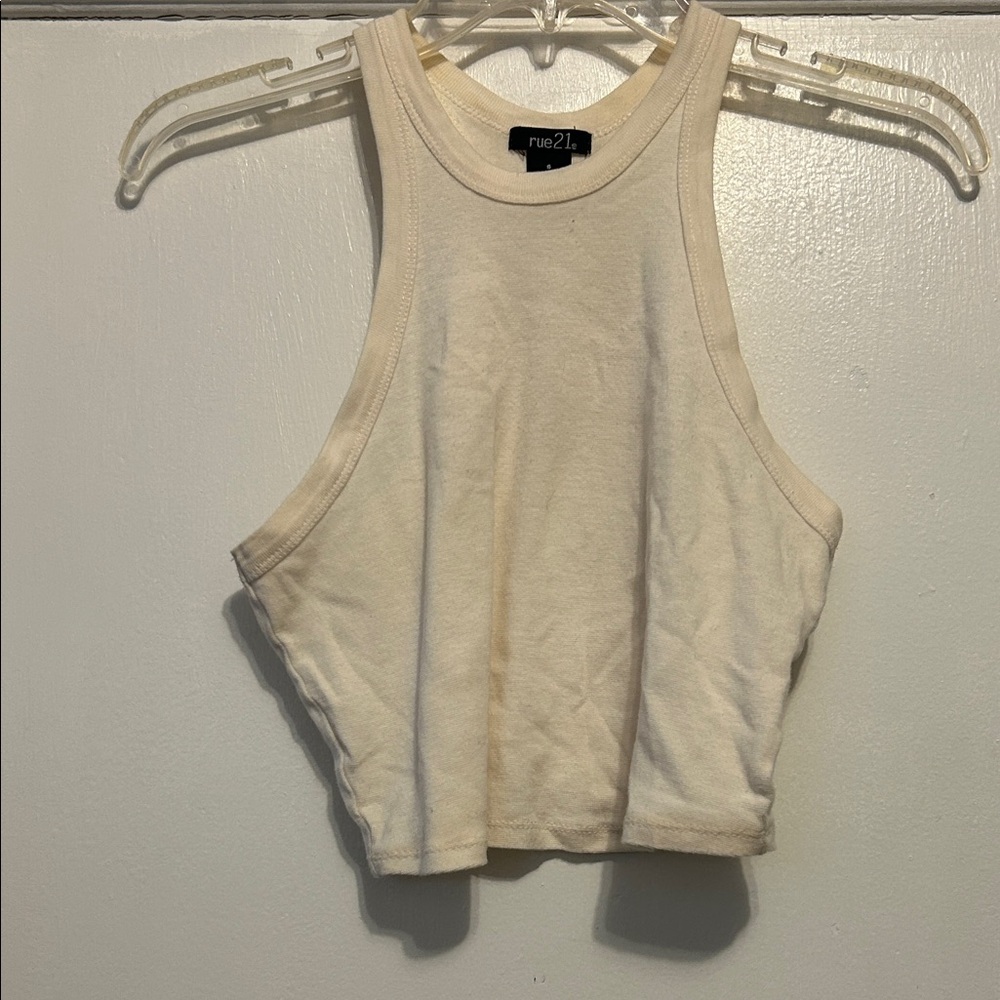 rue21 Cream High-Neck Racerback Crop Tank